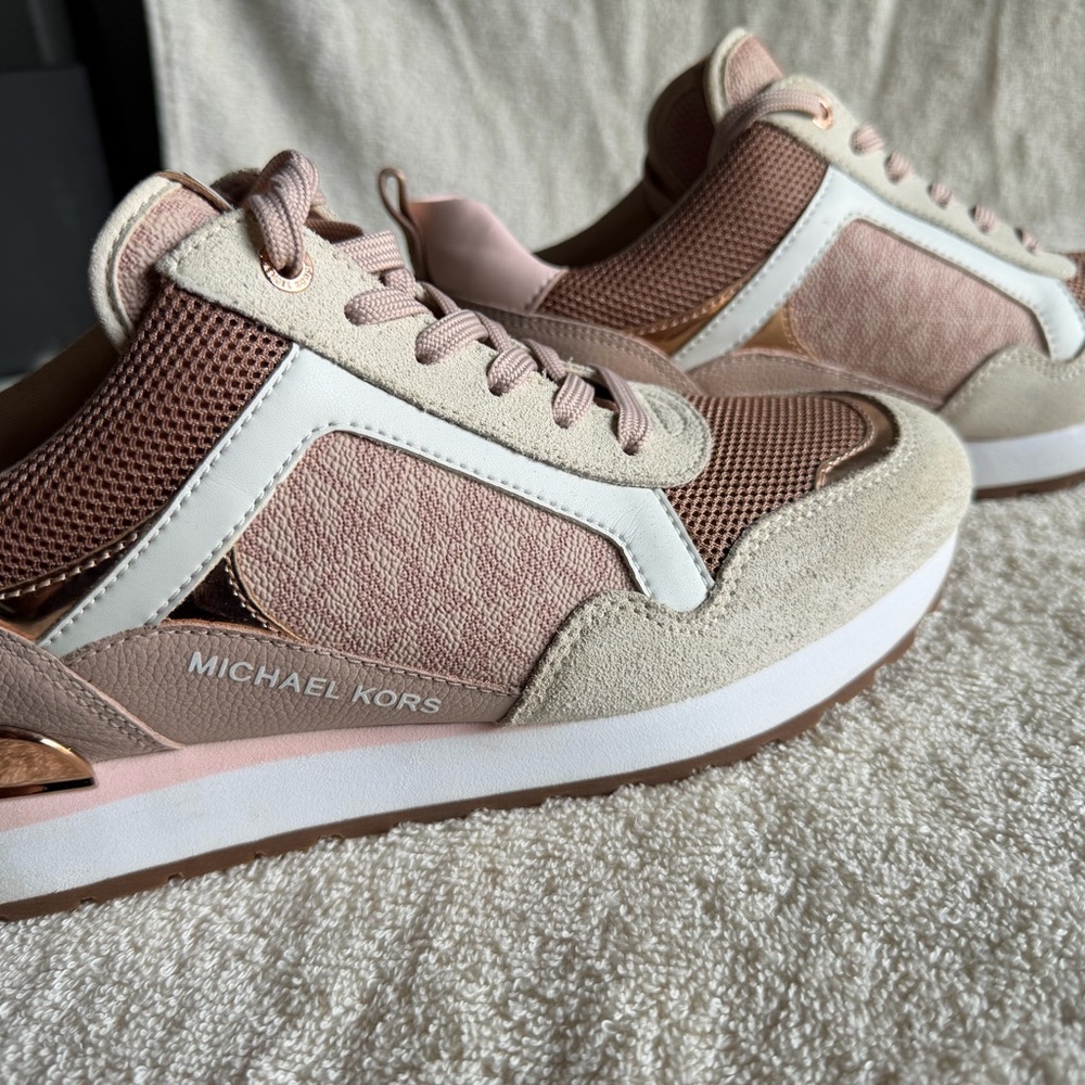 Michael Kors Pink & Beige Suede Mesh Low-Top Sneakers